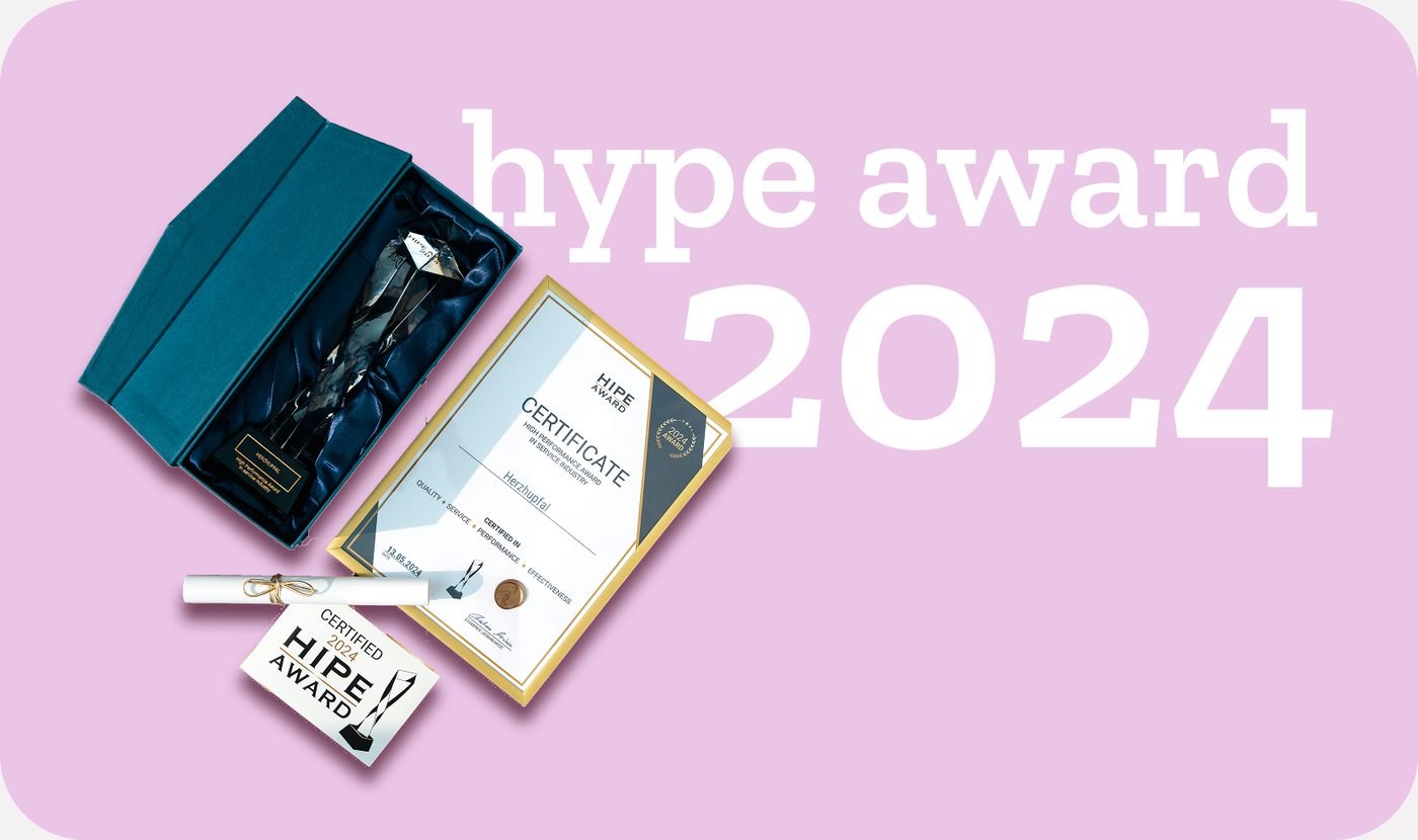 Hype-Award 2024: Trophaee in der Box neben Urkunde und Zertifikat