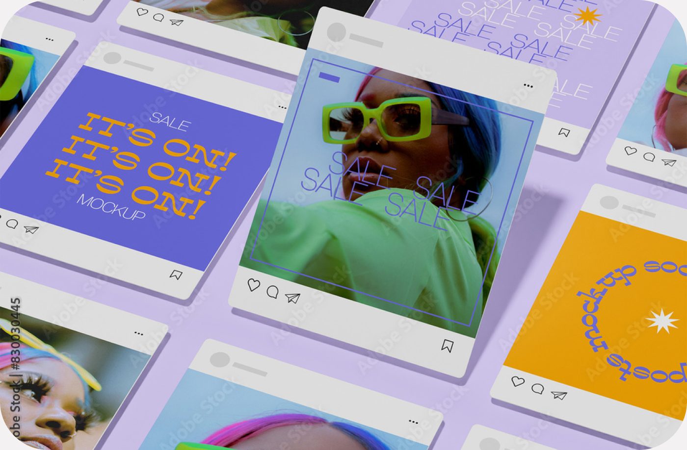 Social-Media-Beitraege als Mockup nebeneinander